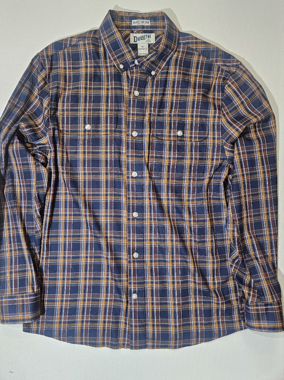 Duluth Trading Co. Button Down Shirt Mens XL Standard Fit Untucked Navy Yellow